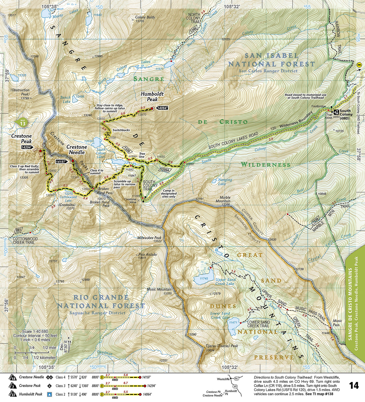 Colorado 14ers South Map [San Juan, Elk, and Sangre de Cristo Mountains]