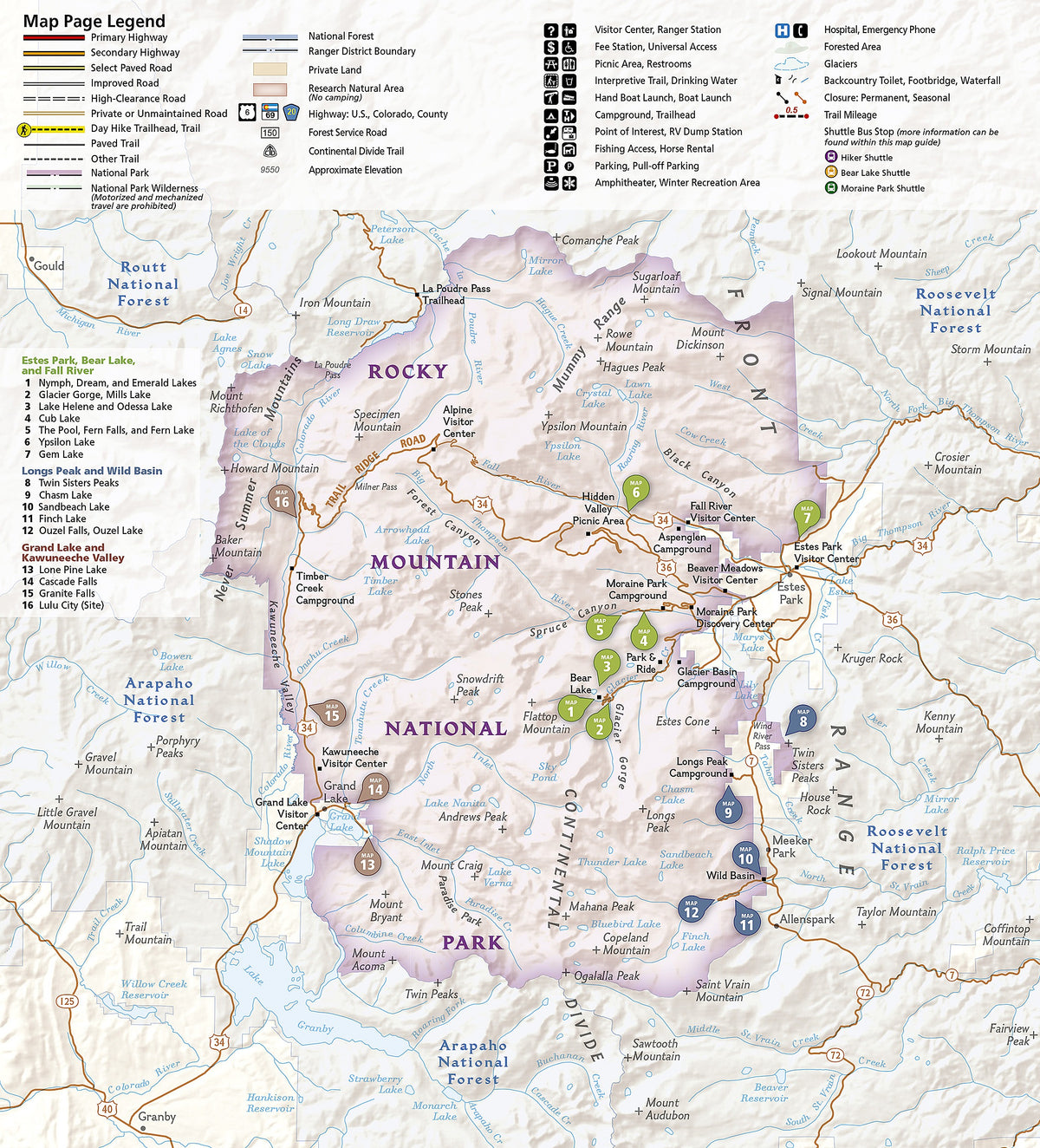 Rocky Mountain National Park Day Hikes Map