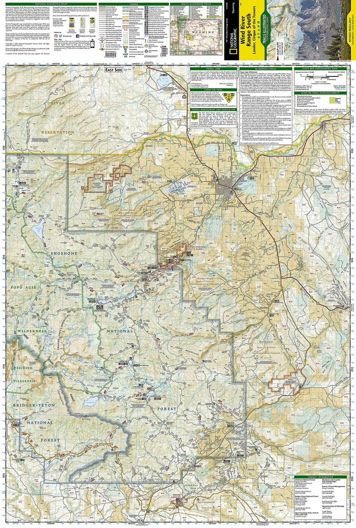 Wind River Range South Map [Lander, Cirque of the Towers]
