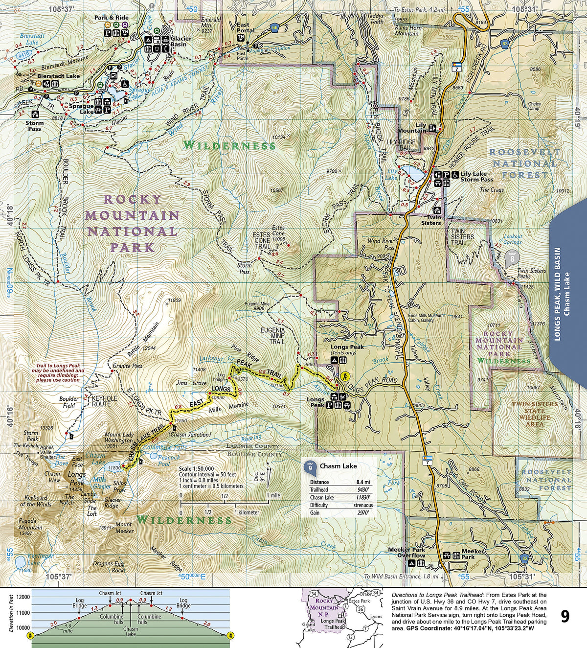 Rocky Mountain National Park Day Hikes Map