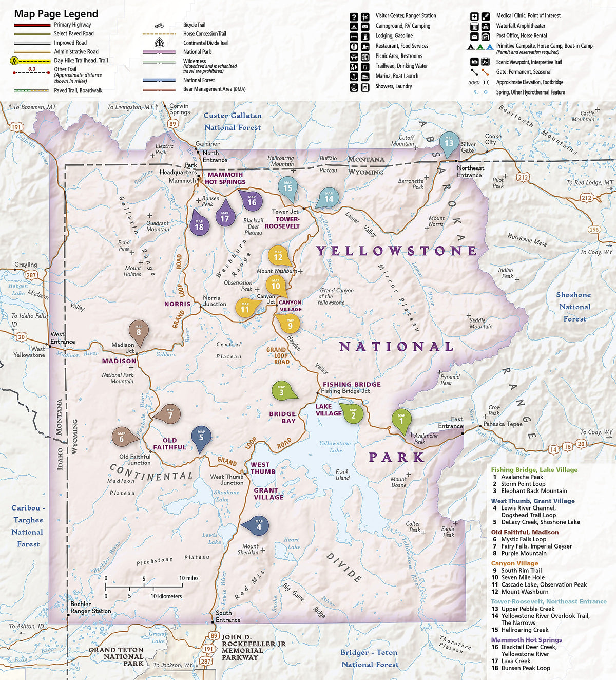 Yellowstone National Park Day Hikes Map